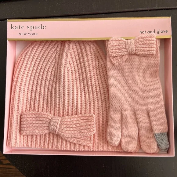 NWT Kate Spade Pink Sparkle Touchscreen Glove and Hat Set NWT Womens Kate Spade Beanie Hat And Glove Box Set Red Pink  main image 2